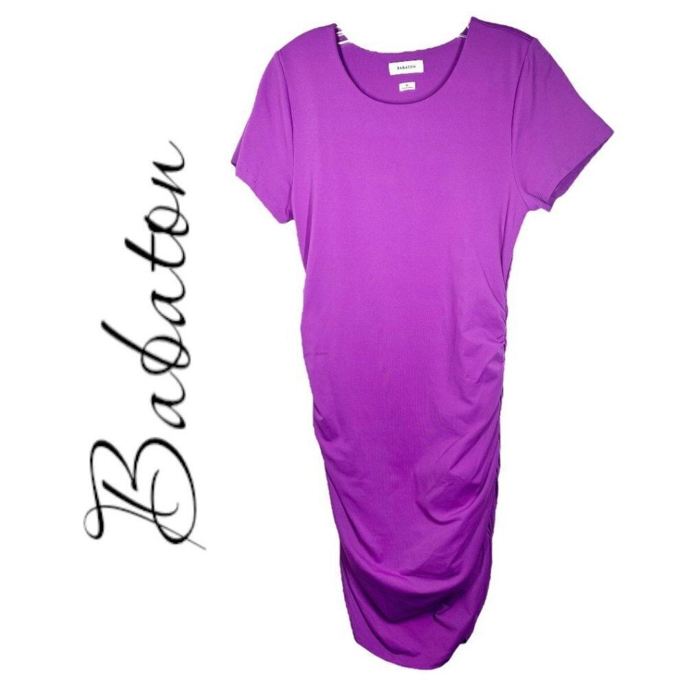 BABATON‎ ARITZIA Stretchy Ruched Magenta Fuchsia Pink T-Shirt Dress, Size XL